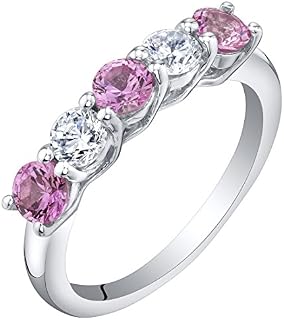 Sterling Silver Created Pink Sapphire Five-Stone Trellis Ring Band Size 8