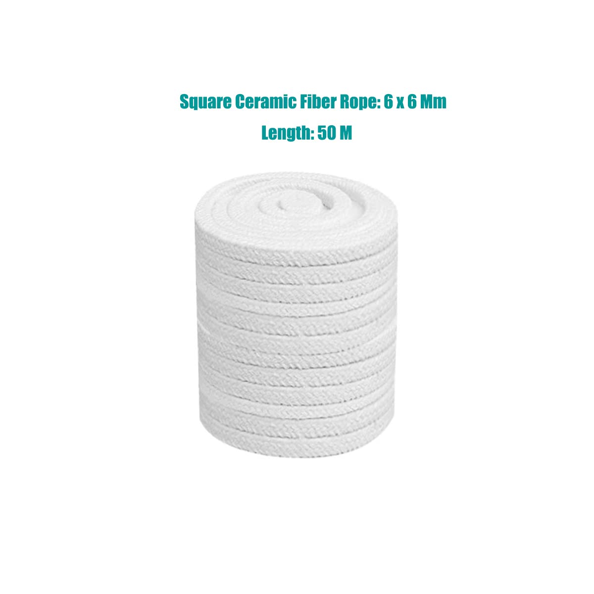 Corda in Fibra Ceramica, Guarnizione in Corda di Fibra Ceramica 6x6 mm, Quadrata, Intrecciata, for caldaie, forni, fusioni, 5-50 m(50M)