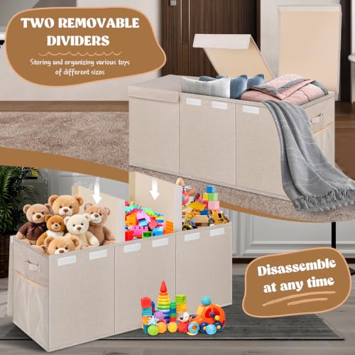 Image of Extra Large Toy Box with Lids, Collapsible Storage Bin, 38 inchx16 inchx14 inch,Beige