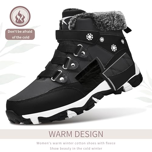 ASHION Winterstiefel Damen Winterschuhe Wanderschuhe Warm Gefüttert Schneestiefel Winter Outdoor Trekking Boots,A Schwarz 40 EU