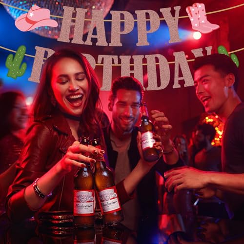 Image of Western Birthday Party Decorations, Cowboy Party Decorations Happy Birthday Banner Glitter Western Party Decors Hanging Banner Cowgirl Birthday Party Decors, Cowboy Decors for Home Party Supplies