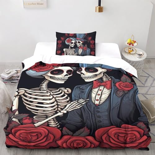 Housse de couette 3D skeleton lit single 135x200 en microfibres douce avec fermeture éclair - 3