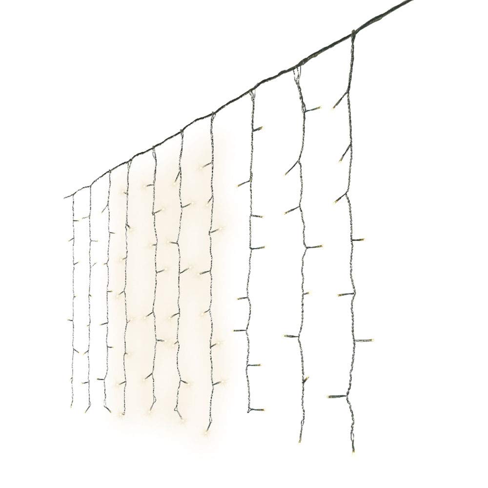 Rideau LED d'extérieur blanc chaud, dimensions 2,25 x 1,5 m, avec 240 LED, idéal pour créer des ambiances accueillantes et lumineuses dans vos espaces extérieurs.