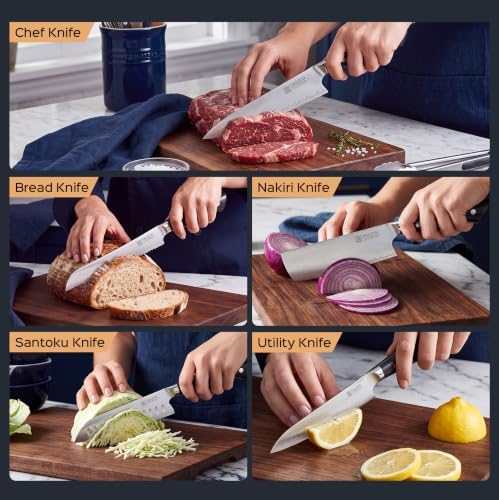 PAUDIN 5 PCS Kitchen Knife Set,Ultra Sharp Chef Knife Set, Full Tang Handle - 5