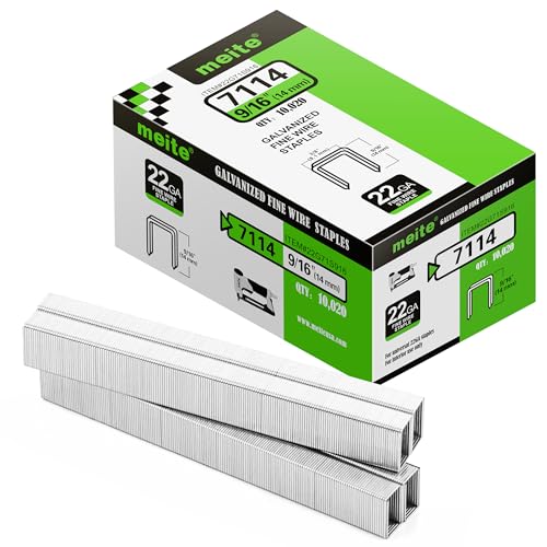 meite 22 Gauge 71 Series 3/8" Crown Wide 9/16" Leg Length Galvanized Staples for Upholstery Stapler 10,020 PCS/Box (5 Boxes)