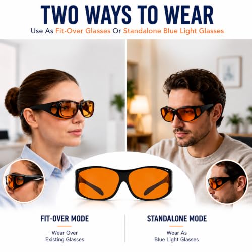 Image of Eyekepper 100% Blue Light Reduction,Huge Fitover Anti-Blue Blocking Computer Eyeglasses with Extra Amber Lenses, Black