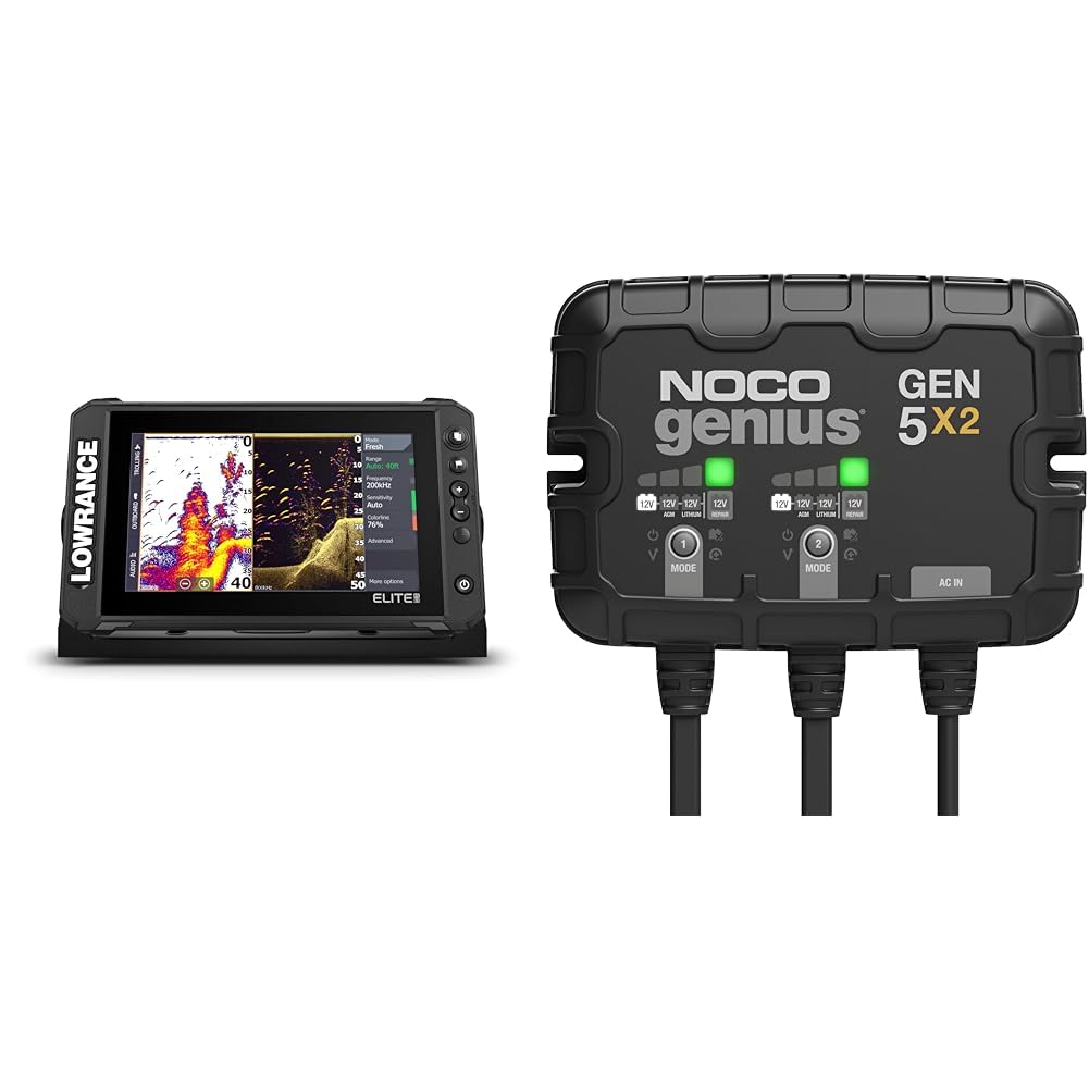 Lowrance Elite FS 9 Fish Finder + NOCO Genius GEN5X2 10A 2-Bank Marine Battery Charger
