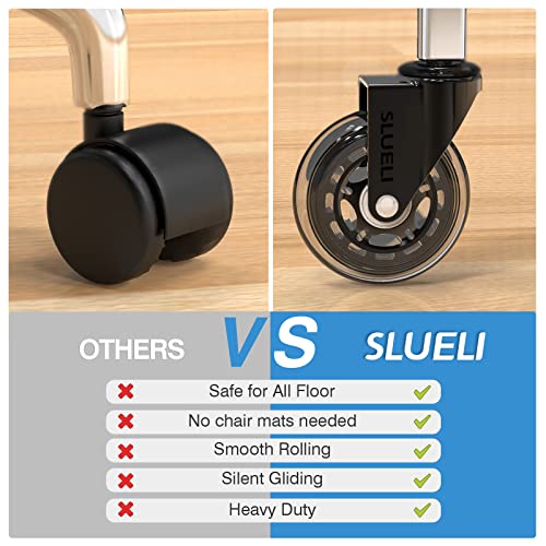 Office Chair Caster Wheels Replacement Rubber Chair Casters (Set of 5), 3 Inch Heavy-Duty Office Chair casters for Hardwood Floors Carpet and Tile Floors Universal fit