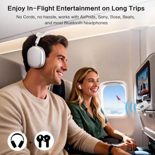 Image of SIMOLIO Bluetooth Transmitter for Airplane, 20 Hr Battery, Supports 2 Earbuds /Wireless Headphones, 3.5mm AUX Wireless Audio Transmitter for TV, Gym Equipment, Controller, MP3 Player