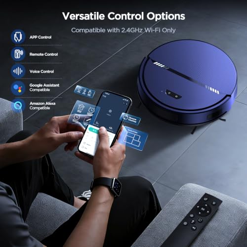 Image of Robot Vacuum and Mop Combo, 8000Pa Strong Suction 2 in 1 Vacuum Robot with Mopping, with Schedule, Wi-Fi /App /Remote, Self-Charging, Slim, Ideal for Hard Floor, Pet Hair, Low-Pile Carpet