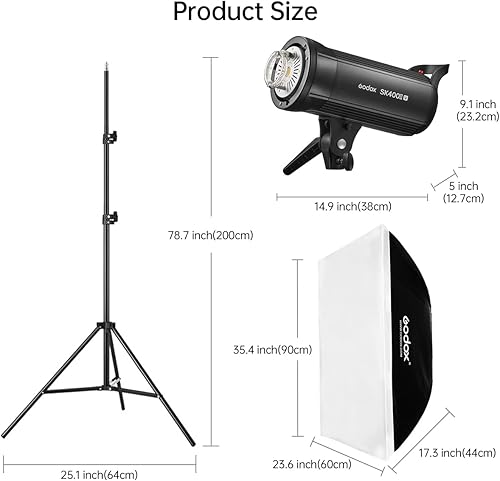 Miniatura 7 de Godox SK400IIV - Kit de luces estroboscópicas de estudio fotográfico de 400 W, sistema GN65 2.4G X, montaje Bowens con lámpara de modelado LED de 10