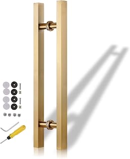Door Pull Modern Gold Door Pull Handle Gold, Barn Door Handle/Indoor Outdoor Sliding Push Pull Handles, Master Bath/Shower Door Grab Bar, Villa Shed Gate Handles Square