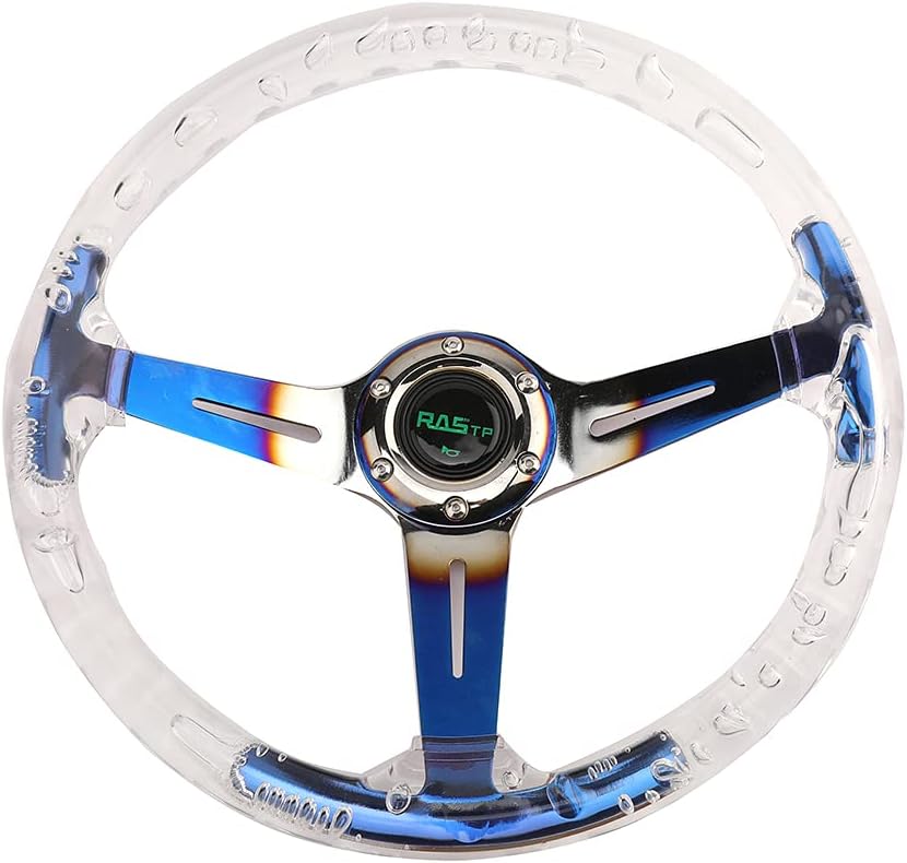 RASTP Acrylic Racing Steering Wheel, Gaming Steering Wheel Universal Fit for Race,Motorsport,Car Sim Driving(Blue)