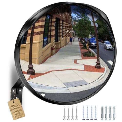 Verkehrsspiegel 40 cm großes Sichtfeld verstellbar beseitigt tote Winkel Straßenspiegel aus strapazierfähigem Acryl für Auffahrt Straße Geschäft Innen- oder Außenbereich