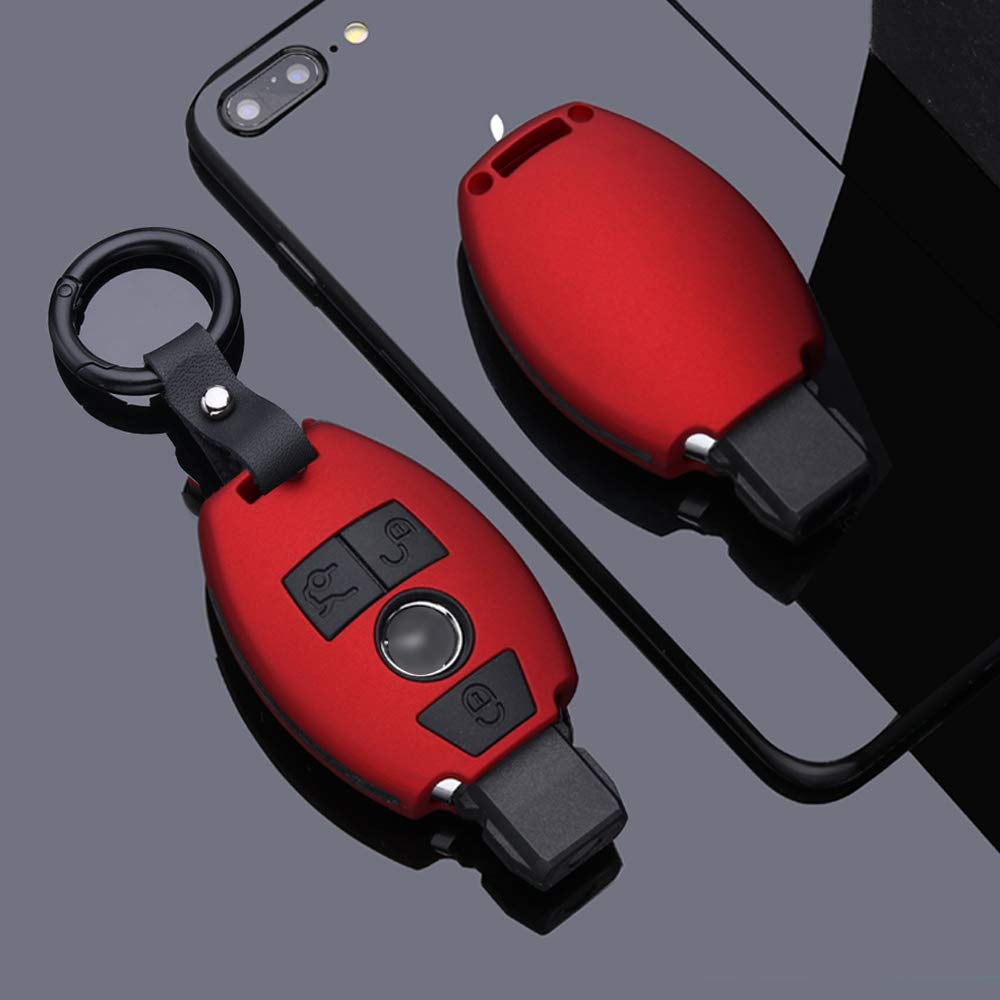 SANRILY 1Pcs Key Fob Cover for Mercedes-Benz C E S M G CLS CLK Class Keyless Key Shell Full Protection ABS and Soft Silicone Case Red