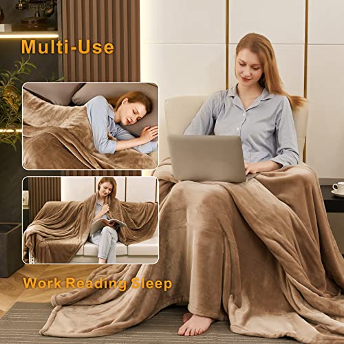 Bestchic Electric Heated Blanket Throw 50" X 60" Full Body Size Fast Heating Blankets For Couch, 100% Polyester Flannel, 4 Heating Levels 4 Hours Auto-Off, Etl Certified Machine Washable (Taupe) #TOP4