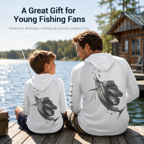 Image of Palmyth Boys Fishing Shirt UPF 50+ Youth Long Sleeve Shirts with Hooded