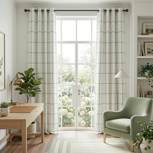 Image of MYSKY HOME 100% Blackout Plaid Linen Ceiling Curtains 108 Inches Long 2 Panels Set Double Layer Farmhouse Thermal Insulated Checkered Print Drapes for Living Room Bedroom, 2 Pcs, 52 inch Wide, Green