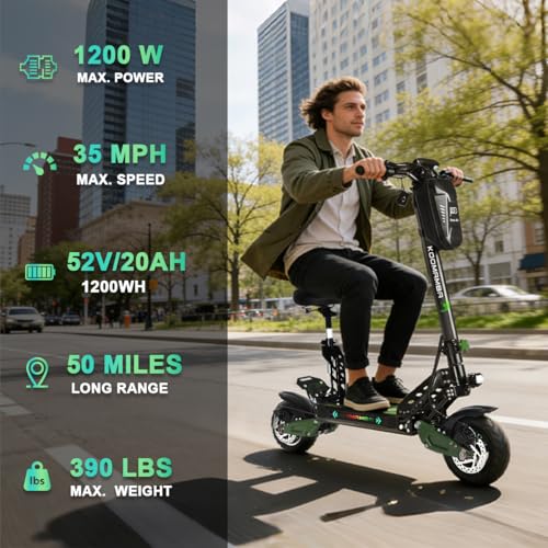 ZU06 Electric Scooter, 1200W Motor Up to 35 MPH, 52V 20Ah