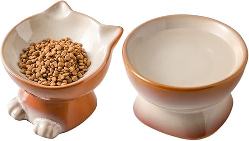 Miniatura 22 de Nihow Cuencos Elevados Inclinados para Gatos: Cuenco Elevado de Cerámica de 5 Pulgadas para Comida de Gato para Proteger la Columna Vertebral de las