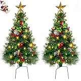 2.7FT Outdoor Artificial Christmas Tree Pre-Lit Pathway Christmas Trees Xmas Tree with Lights Battery Operated 8Mode for Porch, Yard, Outside, Grave Ornaments