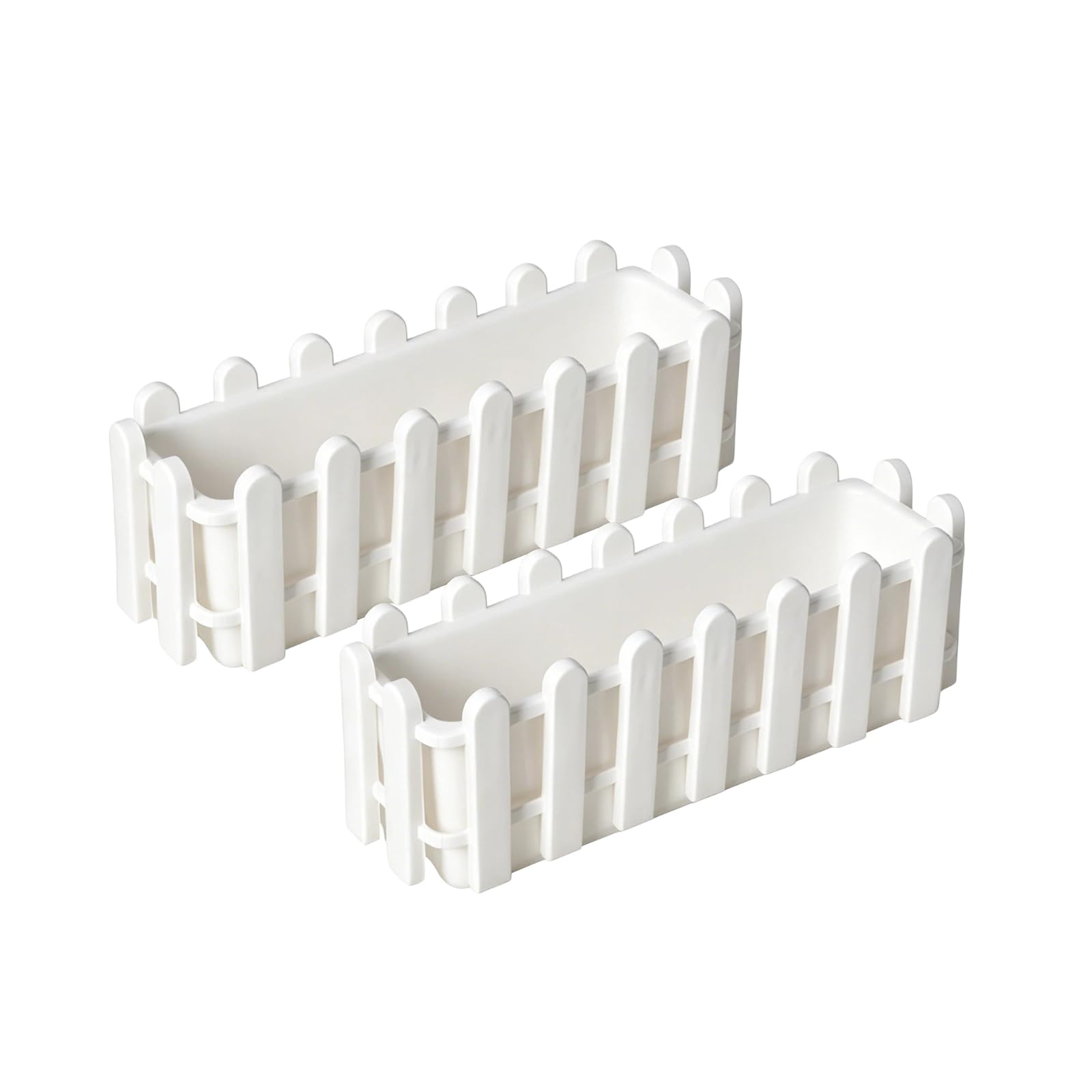 GHUSONCHV 2-pack rectangular plastic fence-style flower pots with drainage holes, windowsill succulent planting boxes, indoor desktop balcony small flower and herb fence planters