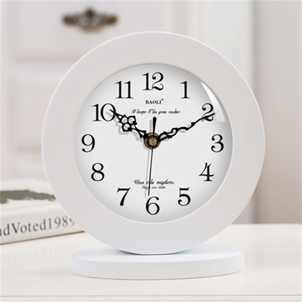 Hrwly Argento Living Room European Wood Table Clock Home Decoration Mute Bedroom Desk Office Desktop Gift(Argento)