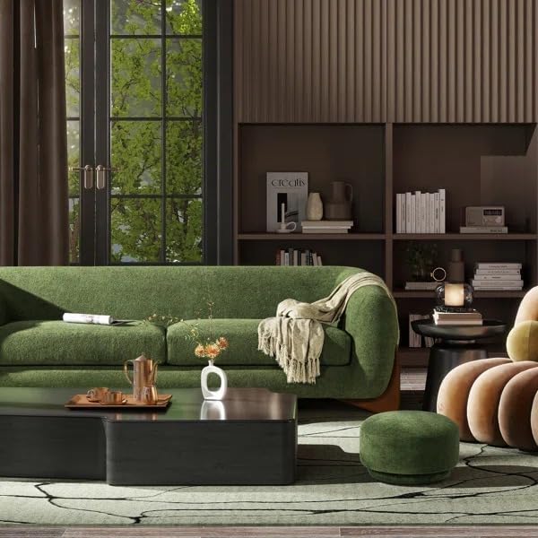 Image of Boucle Upholstered 3-Seater Sofa and Loveseat Olive Green