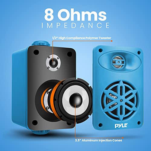 Image of PyleUsa Indoor Outdoor Speakers Pair - 200 Watt Dual Waterproof 3.5 inch 2-Way Full Range System w / 1 /2 inch High Compliance Polymer Tweeter - in-Home, Boat, Marine, Deck, Patio, Poolside (Blue) - PDWR35BL