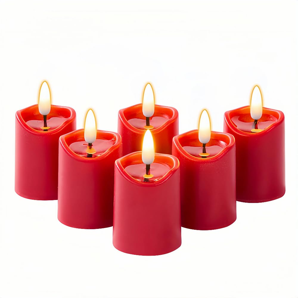 Simplelight Red Flameless Votive Candles with Timer, Set of 6
