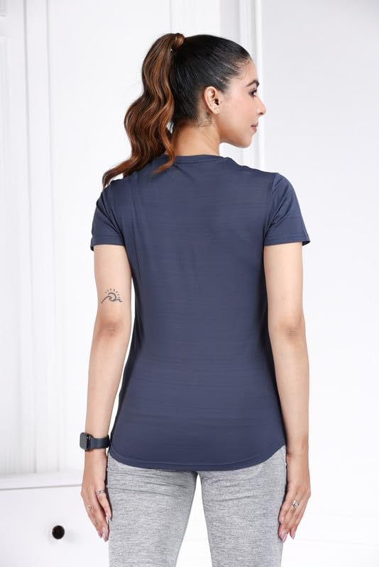 Image of Mlada Luxury Athleisure T Shirt Polyester Stretch Knit T-Shirt Full Length Moisture Wicking, Breathability, Compression for Gym, Workout and On-The-Move for Women