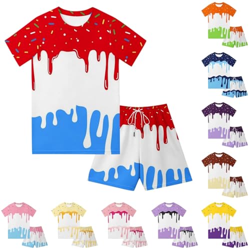 2 Piece Ice Cream Baseball Shorts Sets Ice Cream Drip Baseball Crewneck Short Sleeve Tee Shirts and...