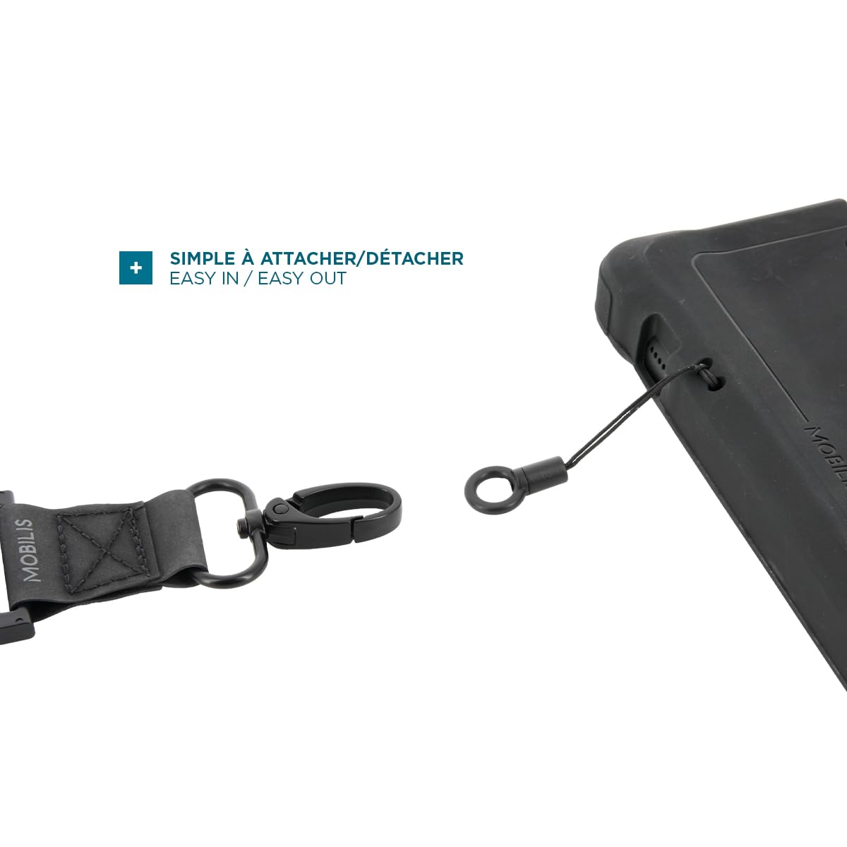 MOBILIS Bandoulière Universelle avec Système de Détachement de Sécurité & Poche de Rangement Extensible, 2 Points A'accroche, Sangle Haute Résistance