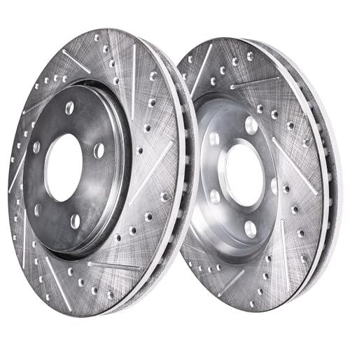 Image of Detroit Axle - Front Brake Kit for 2011-2015 Honda CR-Z Drilled & Slotted Brake Rotors Ceramic Brakes Pads w /Hardware 2012 2013 2014 CRZ Replacement