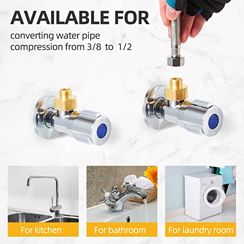 Brass G1/2 Female To G3/8 Male Reducer Adapter,Water Pipe Fitting,Compression Fitting With Rubber Washer For Kitchen Bathroom Water Faucet 2Pcs (Female) #TOP5