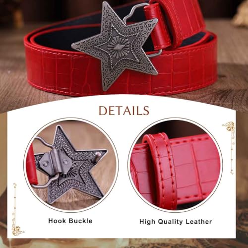 Yalice Red Cowgirls Belt for Women Men Star Buckle Leather Belts Cowboys Jeans Ladies Belt Y2K Style3