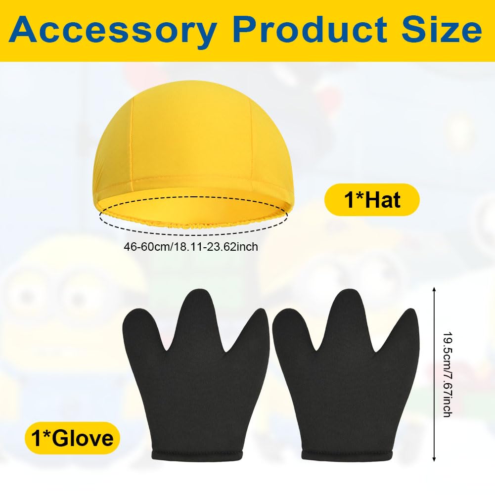 BSBUY Yellow Costume Kid World Book Day Costume 3Pcs Boy Yellow Cosplay Costume Set Cosplay Dress Up Outfit Funny Dress Party Supplies Yellow Costume Halloween with Black Gloves Beanie Knit Hat - Image 3