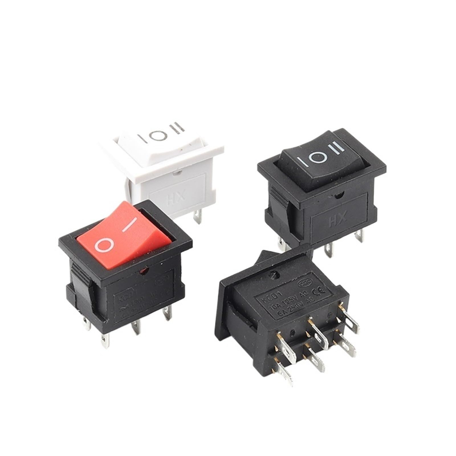 5 Pz/lotto KCD2 6PIN 21X15mm DPDT Nero Bianco Pulsante Interruttore a bilanciere ON-OFF-ON ON-ON Barca di alimentazione interruttore a bilanciere 6A/250V 10A/125V(Red Black)