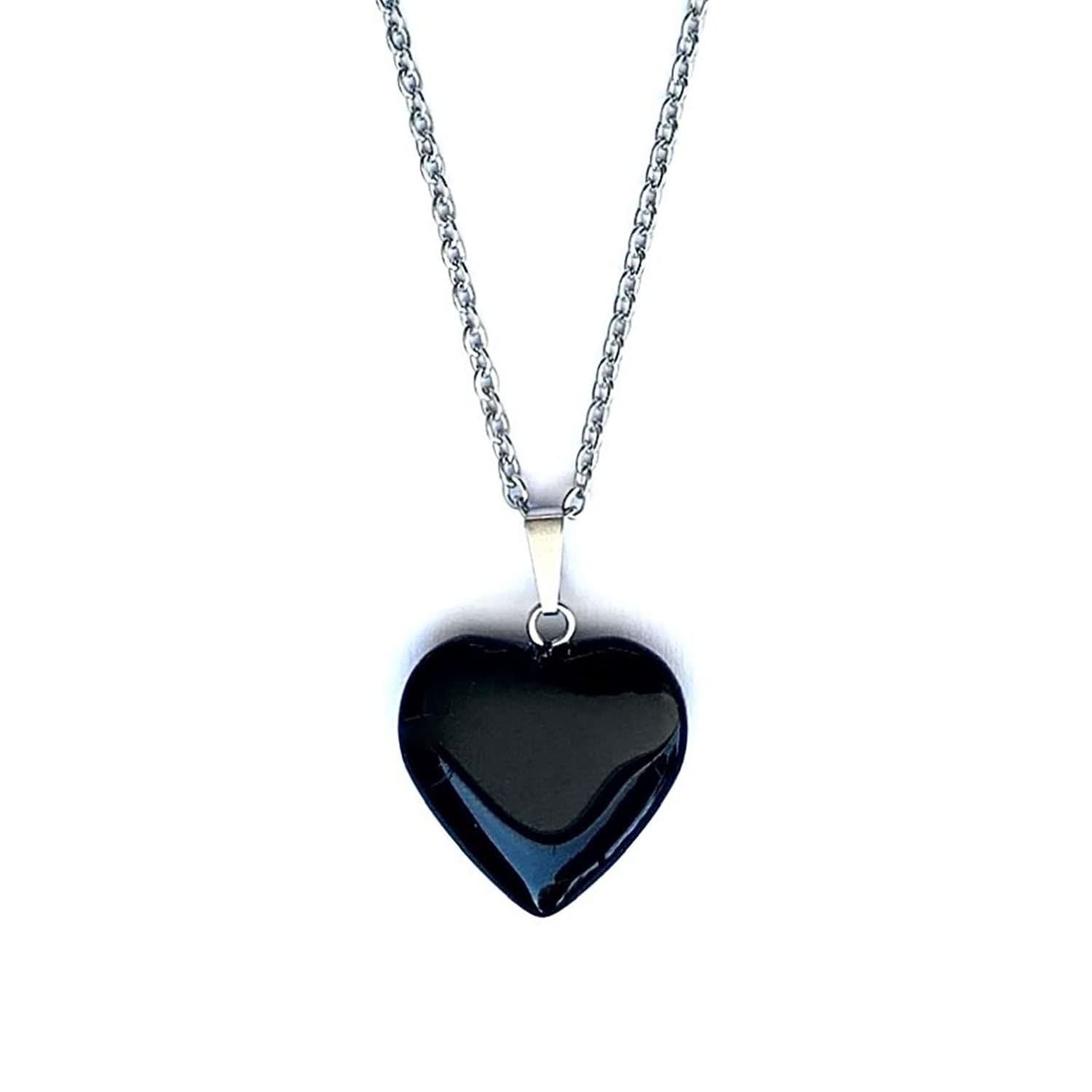 ASTER ALHELÍCollar con Piedra Semipreciosa Corazón - Colgante Mujer Amuleto Protector Amor con Cadena de Acero inoxidable - Ideal para Regalo (Obsidiana negra)