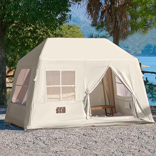 Inflatable Tents for Camping, Blow Up Tent with Hand Pump, 3-4 Person Air Glamping Tent with Canopy, Easy Setup 4 Season Waterproof Windproof Outdoor Glamping House