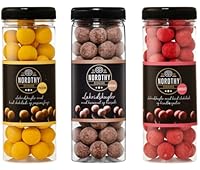 Nordthy Lakritzkugel Geschenkset 3x300g – Gourmet Lakritz in den Sorten Passionsfrucht, Himbeere & Salzkaramell inkl. Naschwerk® Sticker