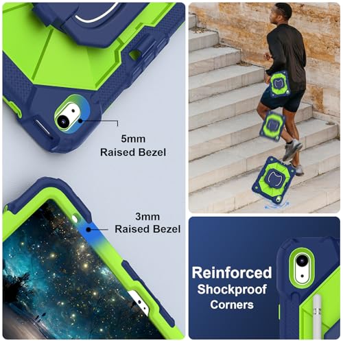 Image of Scnioy Case for iPad (A16) 11th Generation 11 Inch (2025) / iPad 10th Generation Case 10.9 Inch (2022) with 360 Rotating Stand Screen Protector Pen Holder Shoulder Strap, Navy Green