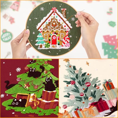 JSRQT Christmas Embroidery Kits for Adults Beginners Christmas Cross Stitch Kits, 3 Pack DIY Needlepoint Supplies - Image 4