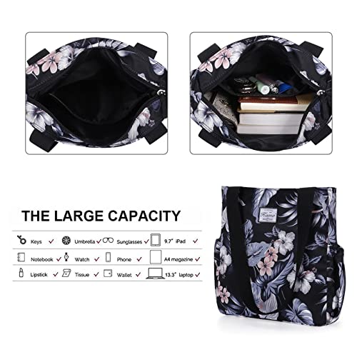 Image of KAMO Floral Tote Bag - Waterproof Lightweight Handbags Travel Shoulder Bag for Hiking Yoga Gym Swimming Travel Beach