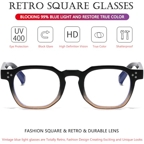 Image of AIEYEZO Retro Blue Light Glasses for Men Women Square Thick Framed Eyeglasses Trendy Vintage Computer Glasses
