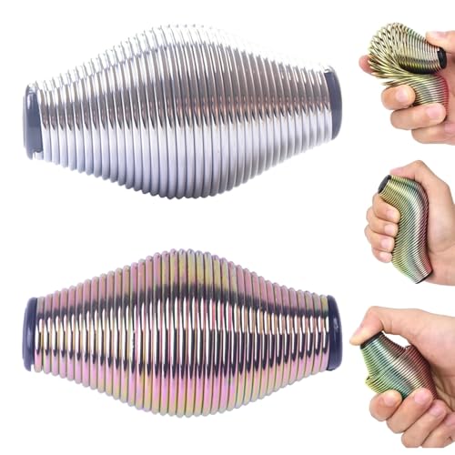 Landrain Anti-Stress Spielzeug Erwachsene - 2er Set Metal Fidget Toy, 10cm Rainbow Metall Stressball(Silber Glänzend) - Ideal für Büro, Schule, ADHS