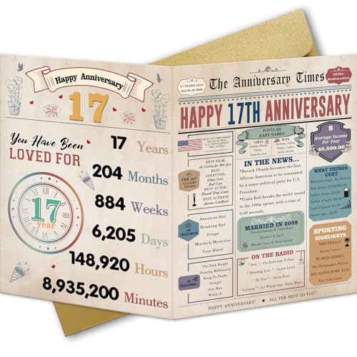 17th Anniversary Card Gift for Husband Wife,17 year Anniversary Card for Women Men,Wedding Card for Dad Mom