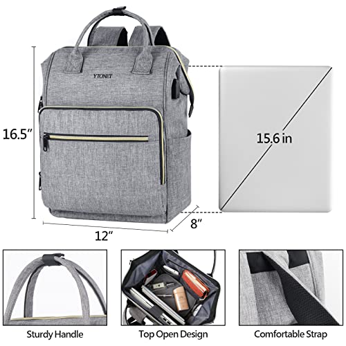 Laptop Backpack For Women, Travel Backpack For School With Usb Charging Port Fit 15.6 Inch Laptop, College Backpack Purse Water Resistant School Bookbag Carry On Bag For Office/Teacher/Work, Grey #TOP1