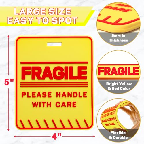 2 Pcs Fragile Luggage Tags for Baggage Bright Double Side Travel Bag Tag for Women Men Suitcases Carry-on Handbag – 5 x 4 Inches Big and Bright Size - Easy to Spot2