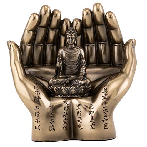 Estatua Shakyamuni en palma de bronce 5.75 pulgadas
